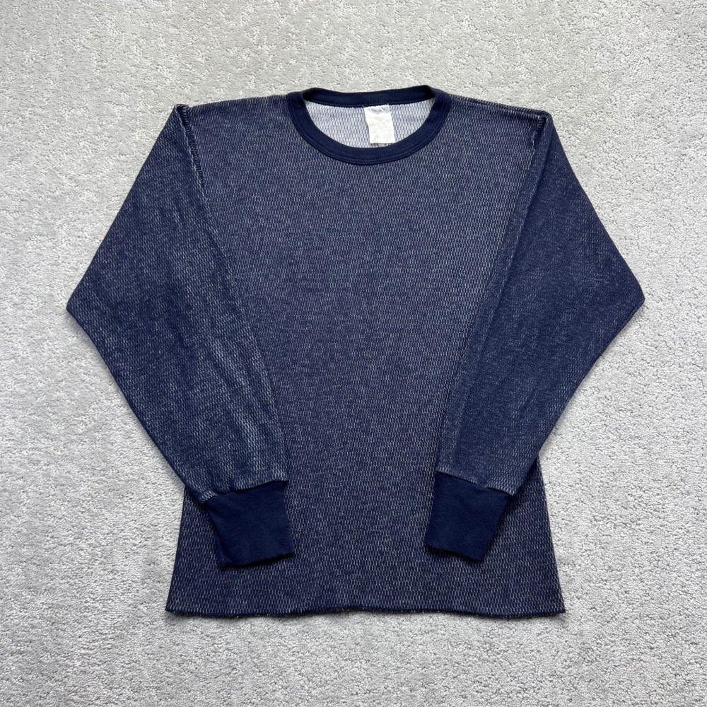 VINTAGE Glacier's Edge Thermal Shirt Mens M Navy Blue Waffle Knit Long Sleeve
